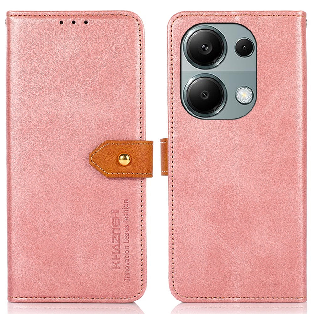 KHAZNEH For Xiaomi Redmi Note 13 4G Leather Case Golden Magnetic Buckle Protective Phone Cover