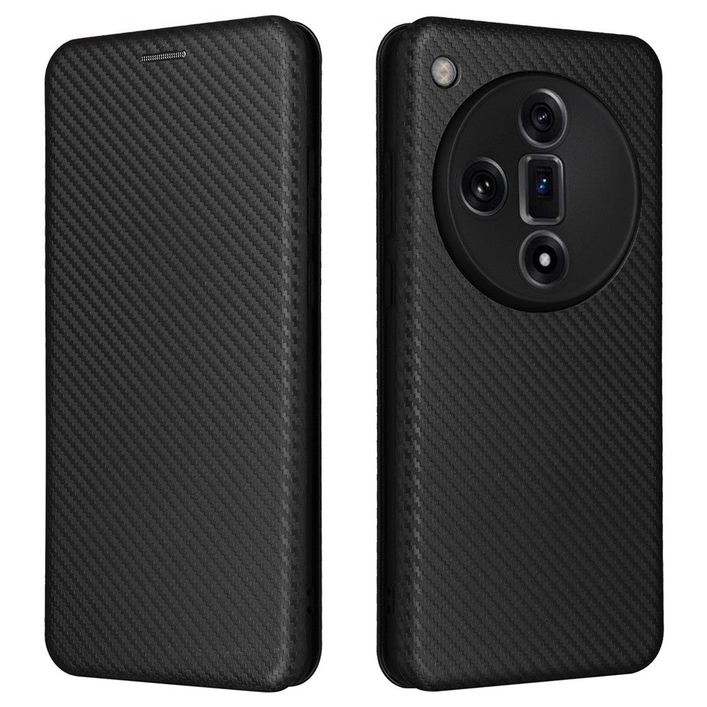 For Oppo Find X7 Ultra Leather Case Carbon Fiber Texture Magnetic Protect Phone Cover