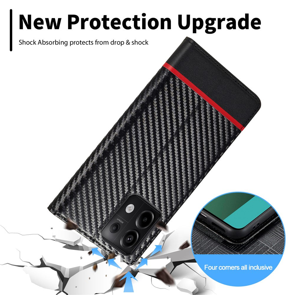 LC.IMEEKE For Xiaomi Redmi Note 13 5G Case Carbon Fiber Texture PU Leather Flip Stand Cover