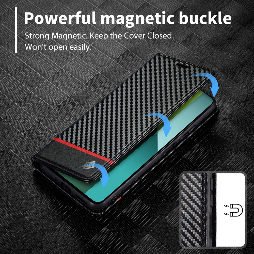 LC.IMEEKE For Xiaomi Redmi Note 13 5G Case Carbon Fiber Texture PU Leather Flip Stand Cover