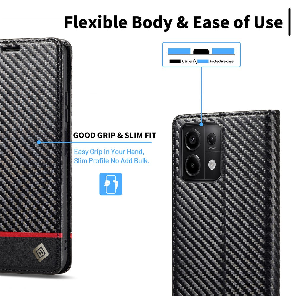 LC.IMEEKE For Xiaomi Redmi Note 13 5G Case Carbon Fiber Texture PU Leather Flip Stand Cover