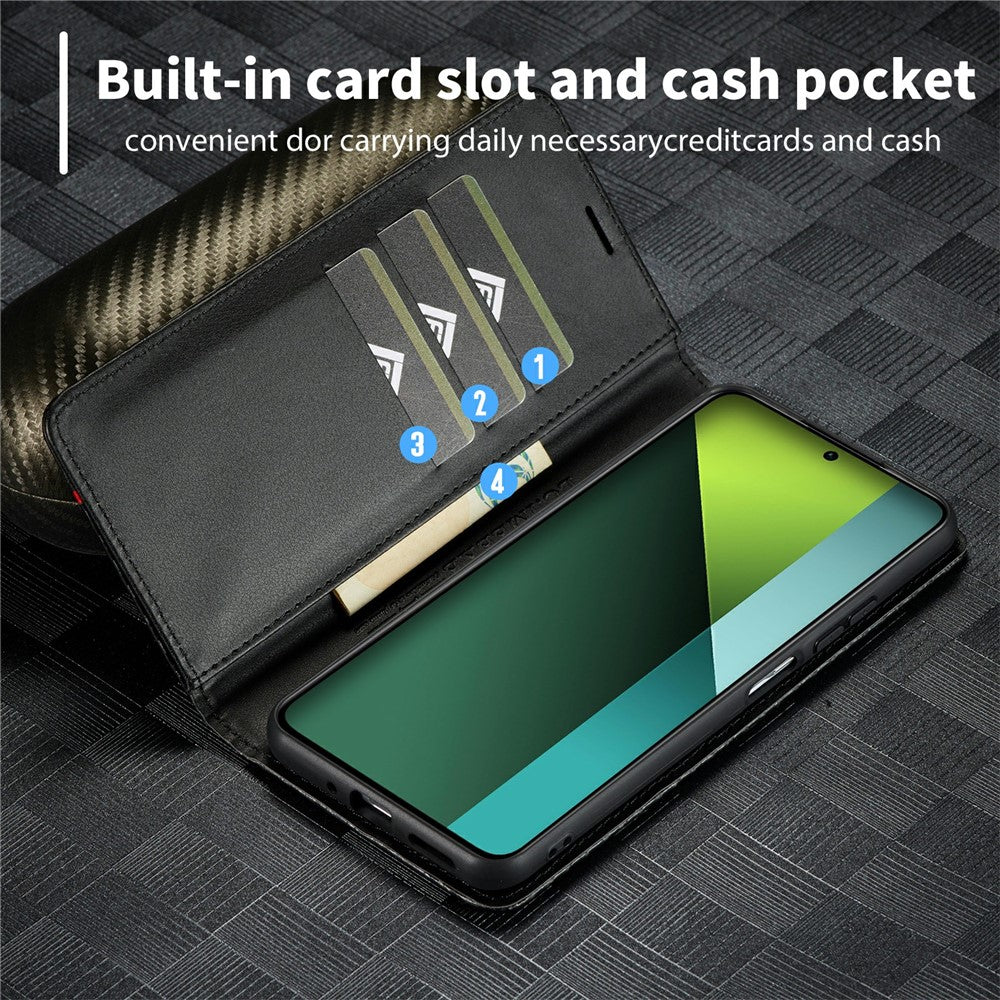 LC.IMEEKE For Xiaomi Redmi Note 13 5G Case Carbon Fiber Texture PU Leather Flip Stand Cover