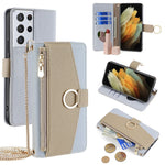 For Samsung Galaxy S21 Ultra 5G Phone Case PU Leather Zipper Makeup Mirror Wallet Cover