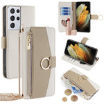 For Samsung Galaxy S21 Ultra 5G Phone Case PU Leather Zipper Makeup Mirror Wallet Cover