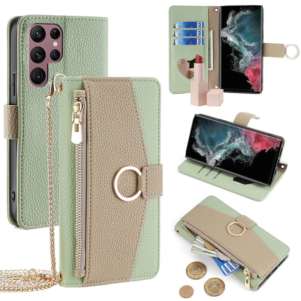 For Samsung Galaxy S22 Ultra 5G Case Crossbody Zipper Leather Wallet Phone Cover