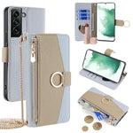 For Samsung Galaxy S22+ 5G Zipper Pocket Case PU Leather Crossbody Phone Cover Wallet