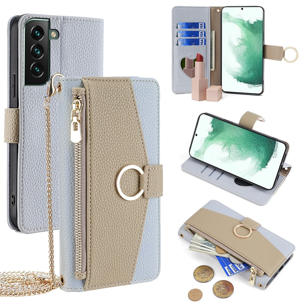 For Samsung Galaxy S22+ 5G Zipper Pocket Case PU Leather Crossbody Phone Cover Wallet