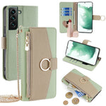 For Samsung Galaxy S22+ 5G Zipper Pocket Case PU Leather Crossbody Phone Cover Wallet