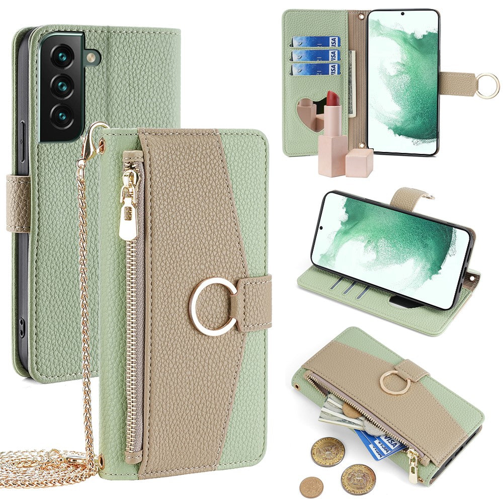 For Samsung Galaxy S22+ 5G Zipper Pocket Case PU Leather Crossbody Phone Cover Wallet