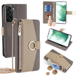 For Samsung Galaxy S22+ 5G Zipper Pocket Case PU Leather Crossbody Phone Cover Wallet