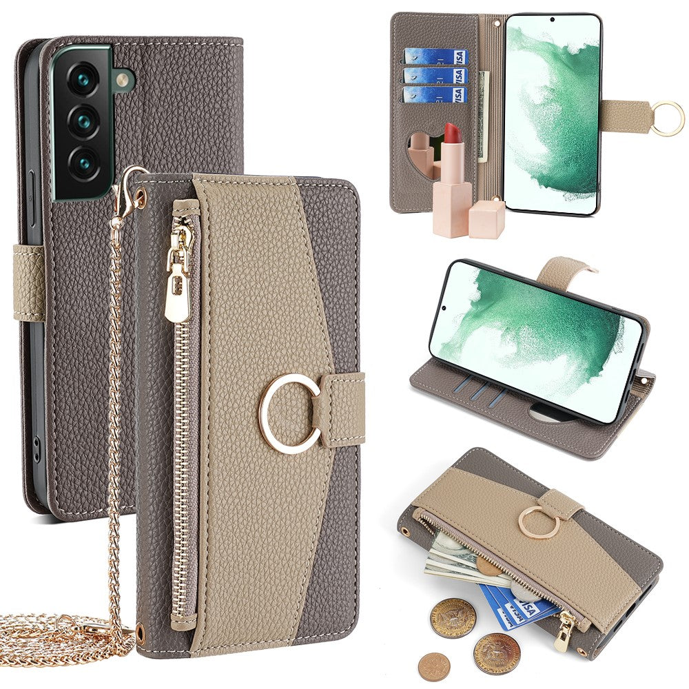 For Samsung Galaxy S22+ 5G Zipper Pocket Case PU Leather Crossbody Phone Cover Wallet