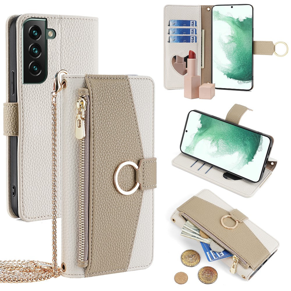 For Samsung Galaxy S22+ 5G Zipper Pocket Case PU Leather Crossbody Phone Cover Wallet