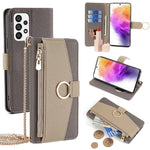 For Samsung Galaxy A73 5G Zipper Flip Cover PU Leather Phone Case with Crossbody Strap