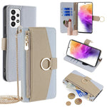 For Samsung Galaxy A73 5G Zipper Flip Cover PU Leather Phone Case with Crossbody Strap