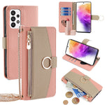 For Samsung Galaxy A73 5G Zipper Flip Cover PU Leather Phone Case with Crossbody Strap