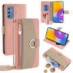 For Samsung Galaxy M52 5G Wallet Case Makeup Mirror Inside Crossbody PU Leather Phone Cover