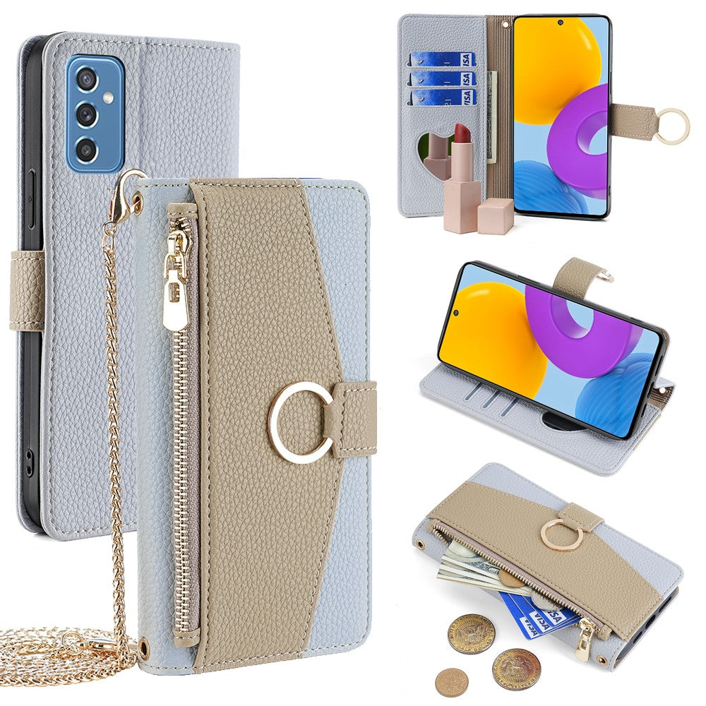 For Samsung Galaxy M52 5G Wallet Case Makeup Mirror Inside Crossbody PU Leather Phone Cover