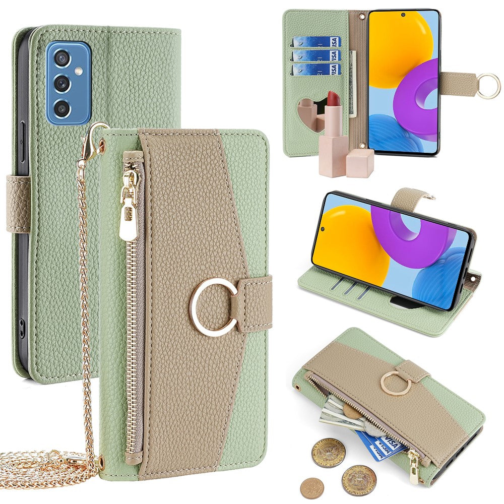 For Samsung Galaxy M52 5G Wallet Case Makeup Mirror Inside Crossbody PU Leather Phone Cover