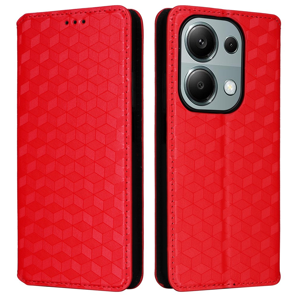 For Xiaomi Redmi Note 13 Pro 4G / Poco M6 Pro 4G / Note 14S 4G Case Rhombus Imprinted Stand View Phone Cover