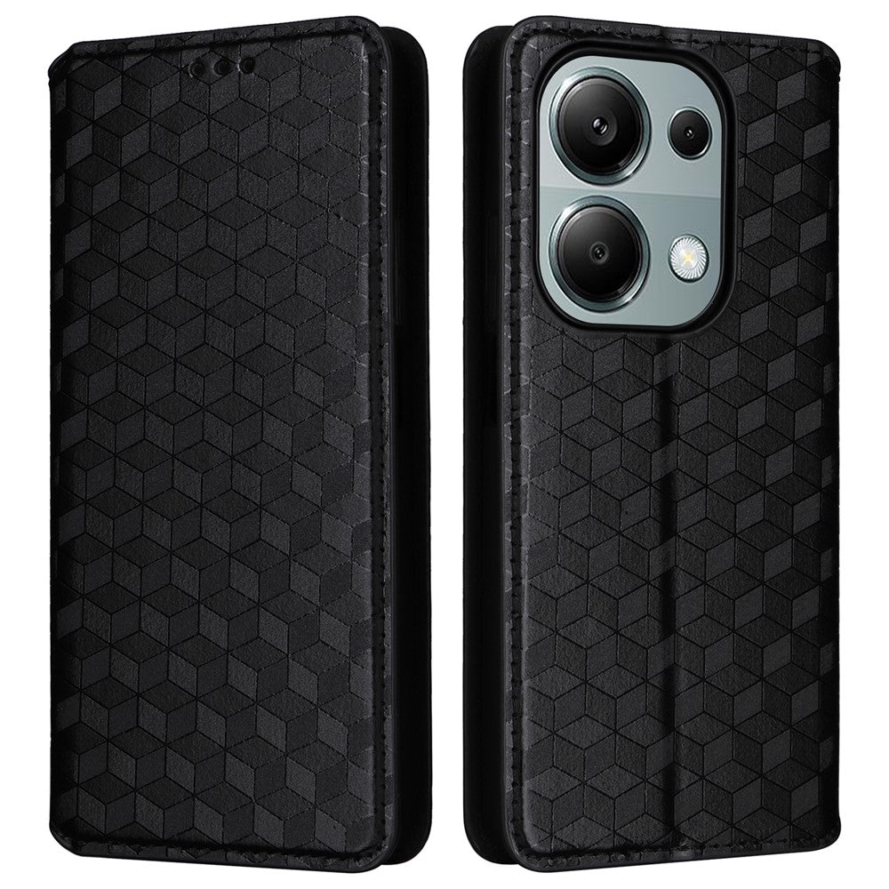 For Xiaomi Redmi Note 13 Pro 4G / Poco M6 Pro 4G / Note 14S 4G Case Rhombus Imprinted Stand View Phone Cover