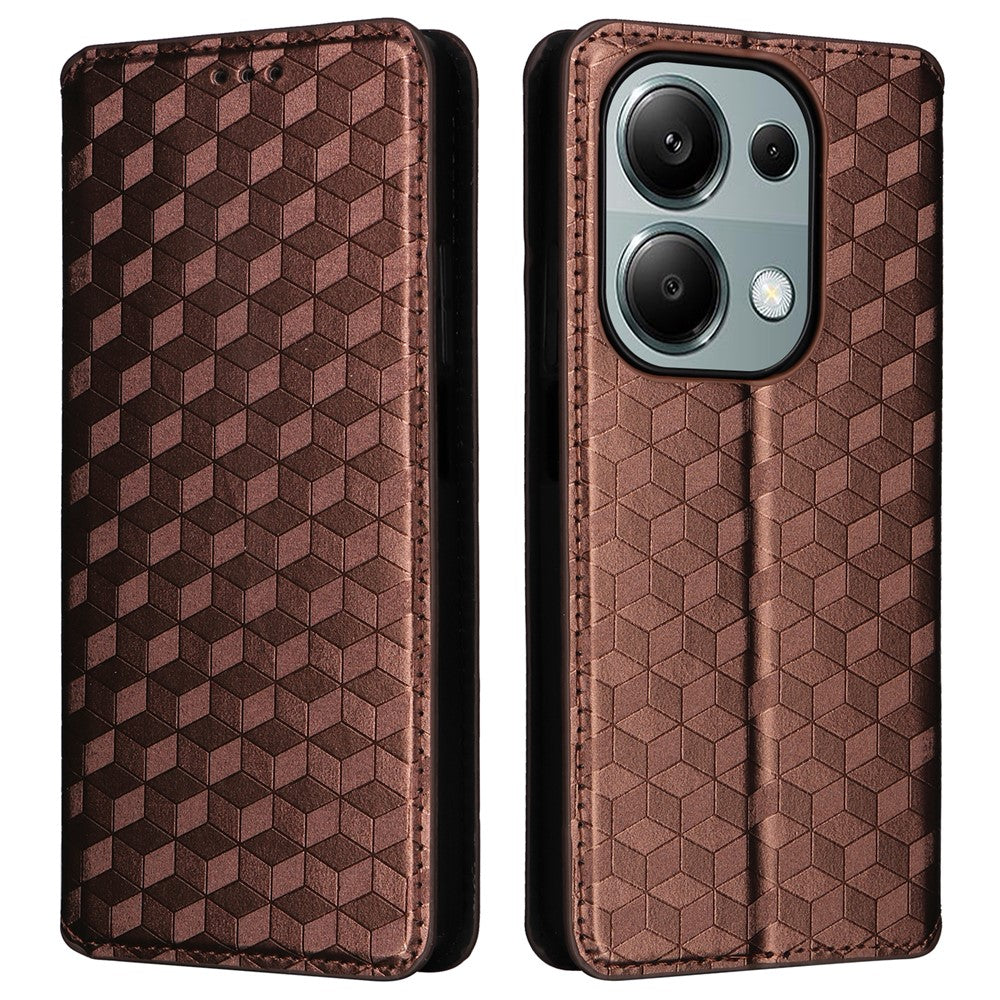 For Xiaomi Redmi Note 13 Pro 4G / Poco M6 Pro 4G / Note 14S 4G Case Rhombus Imprinted Stand View Phone Cover