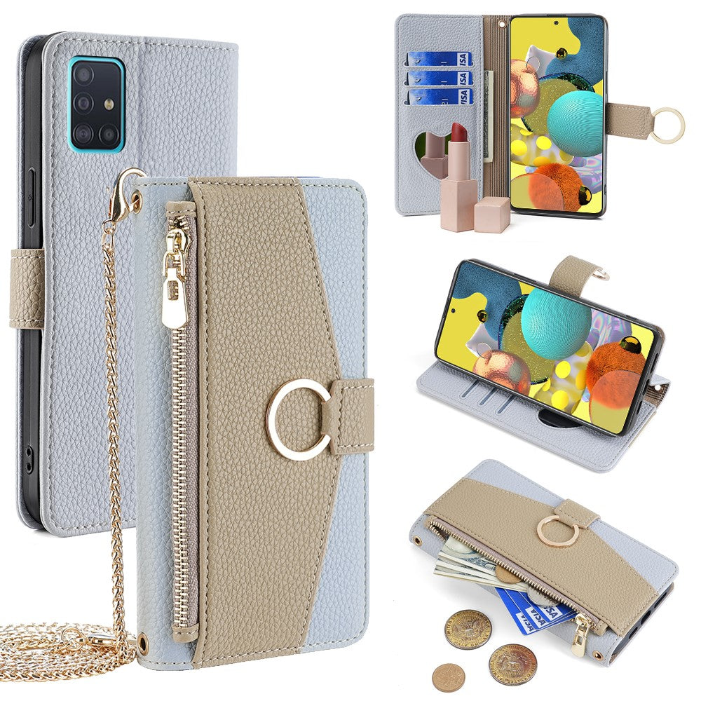 Til Samsung Galaxy A51 5G SM-A516 Wallet Etui Lynlås PU Læder Crossbody Telefoncover