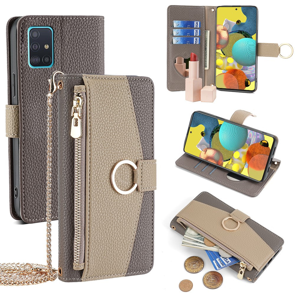 Til Samsung Galaxy A51 5G SM-A516 Wallet Etui Lynlås PU Læder Crossbody Telefoncover