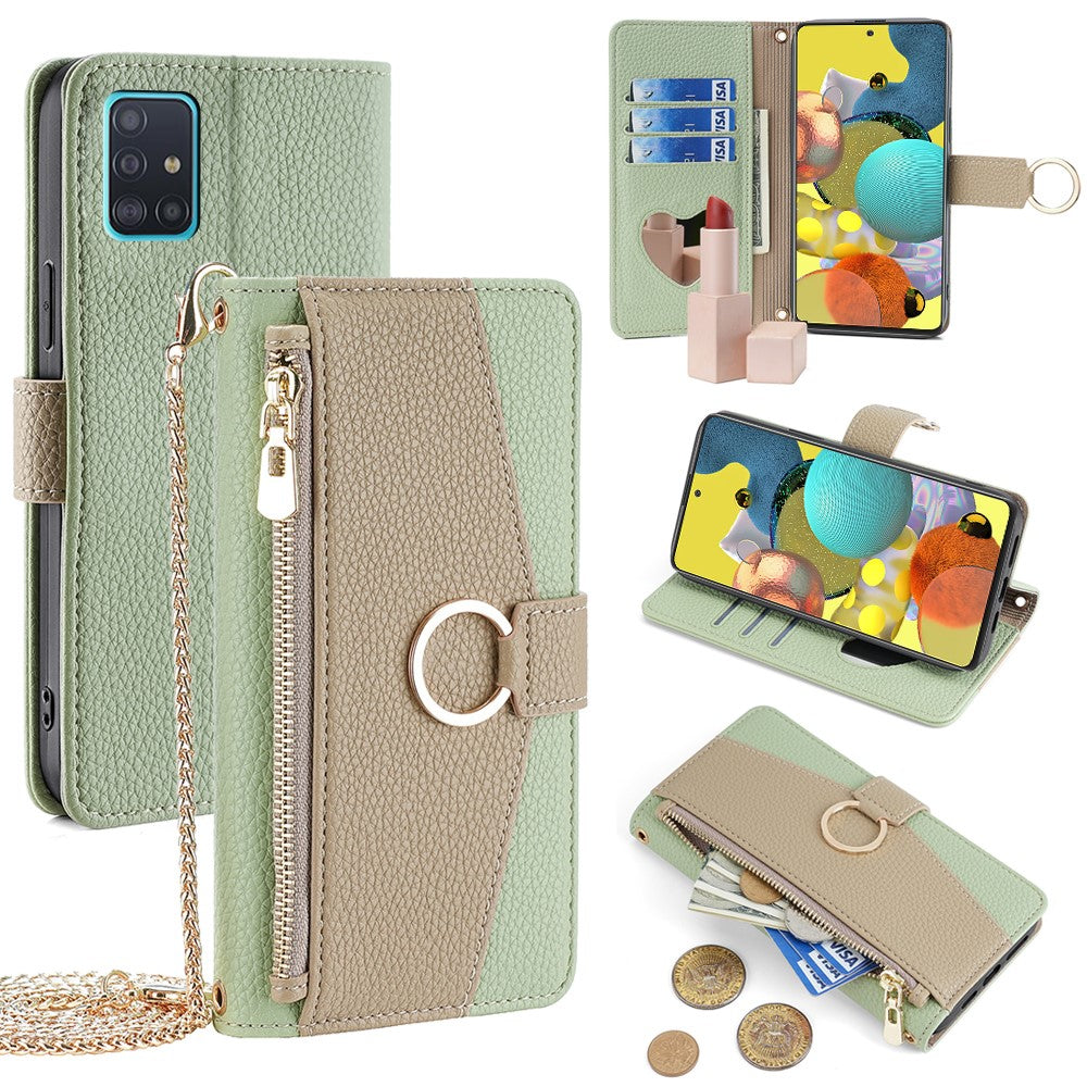 Til Samsung Galaxy A51 5G SM-A516 Wallet Etui Lynlås PU Læder Crossbody Telefoncover