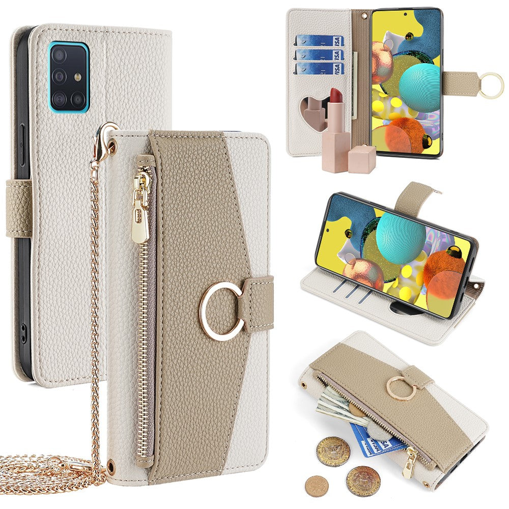 Til Samsung Galaxy A51 5G SM-A516 Wallet Etui Lynlås PU Læder Crossbody Telefoncover