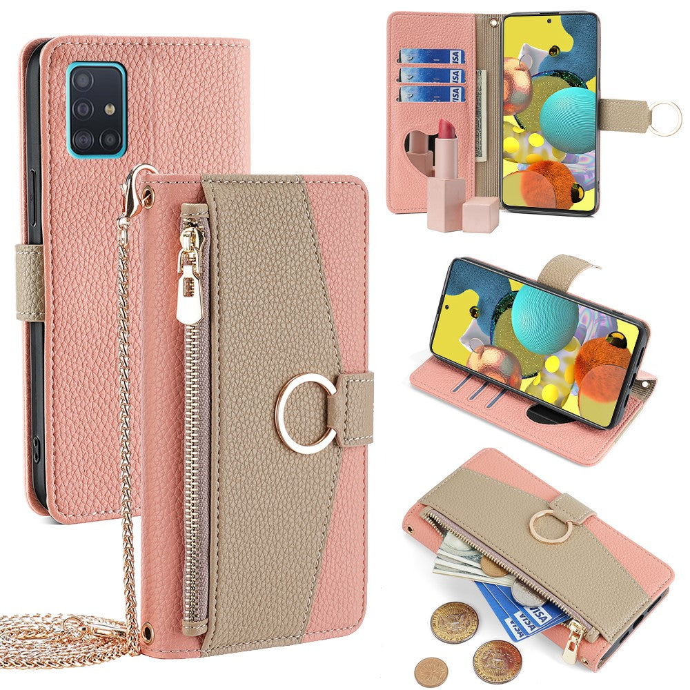 Til Samsung Galaxy A51 5G SM-A516 Wallet Etui Lynlås PU Læder Crossbody Telefoncover