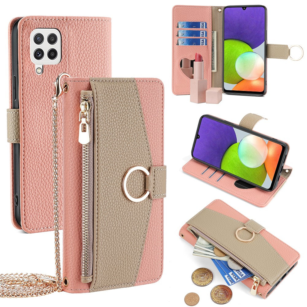 For Samsung Galaxy A22 4G (EU Version) Case Zipper Wallet Stand PU Leather Phone Cover