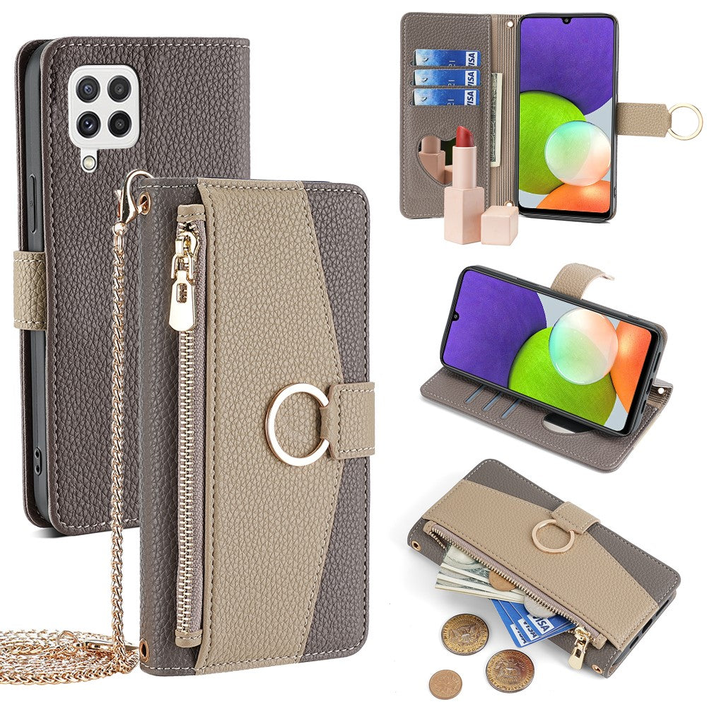 For Samsung Galaxy A22 4G (EU Version) Case Zipper Wallet Stand PU Leather Phone Cover