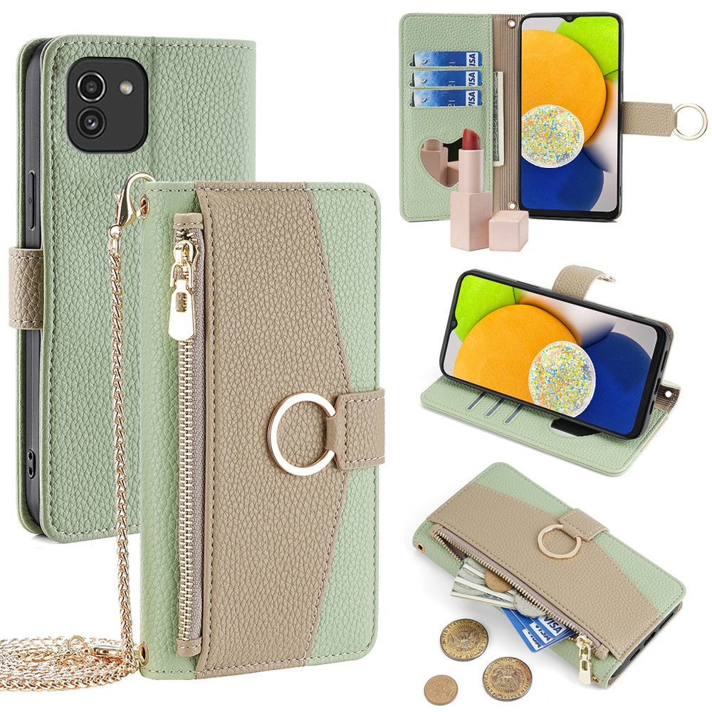 For Samsung Galaxy A03 (166.5mm) Case PU Leather Makeup Mirror Wallet Cover Stand