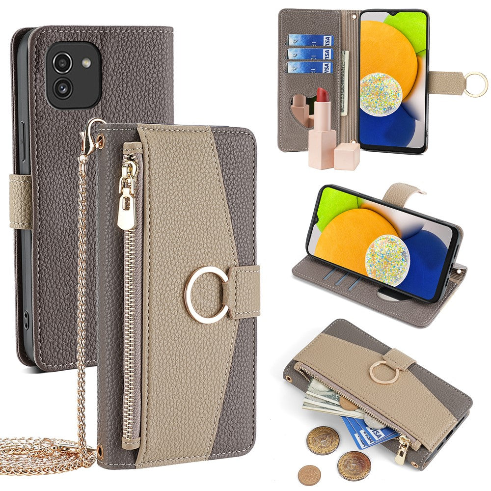 For Samsung Galaxy A03 (166.5mm) Case PU Leather Makeup Mirror Wallet Cover Stand
