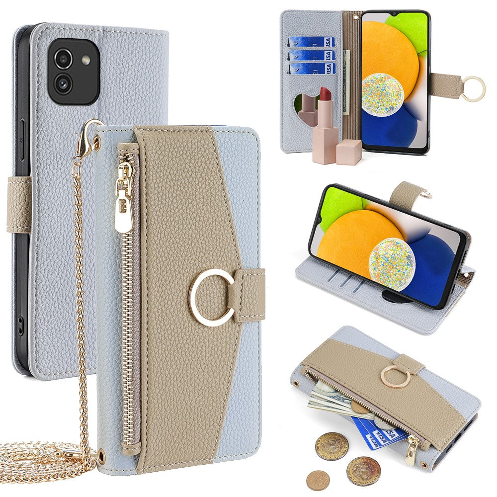 For Samsung Galaxy A03 (166.5mm) Case PU Leather Makeup Mirror Wallet Cover Stand