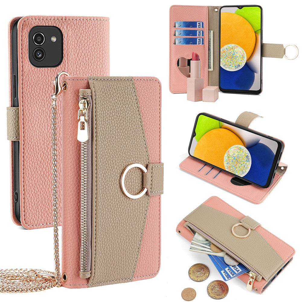 For Samsung Galaxy A03 (166.5mm) Case PU Leather Makeup Mirror Wallet Cover Stand
