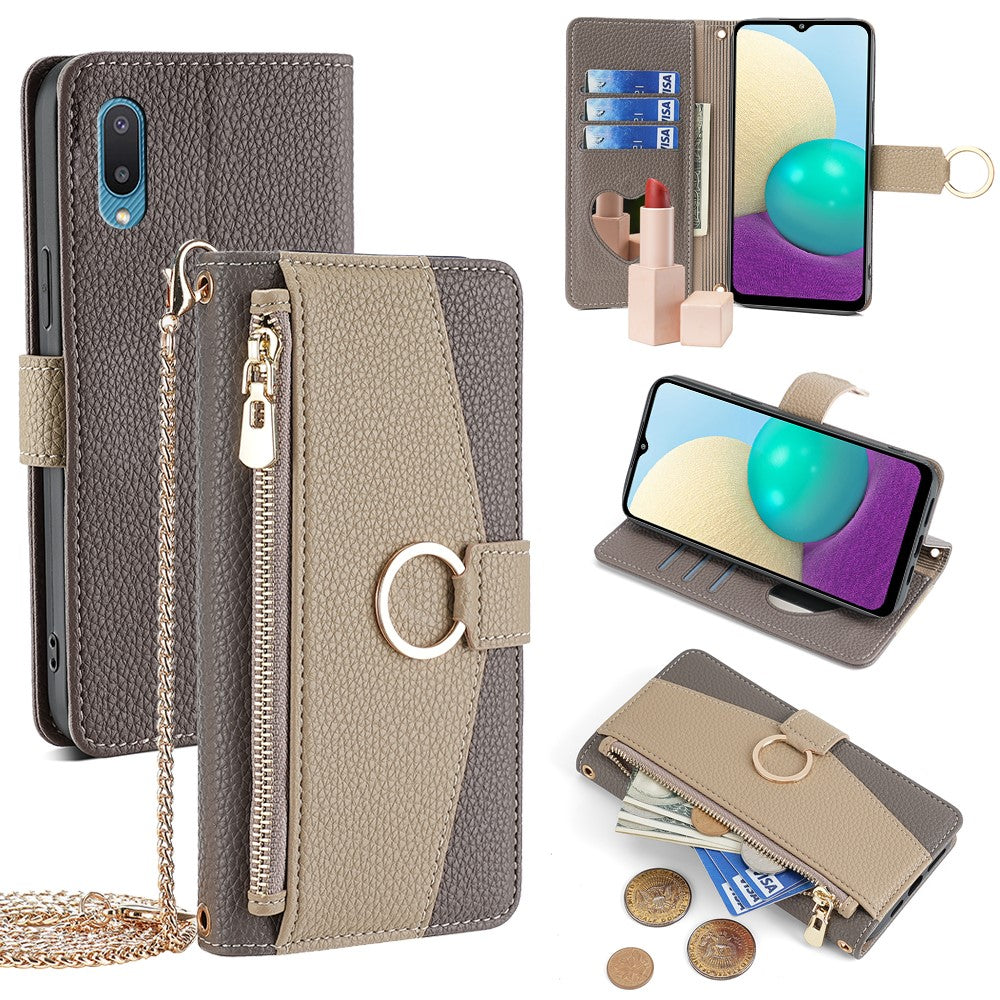 Til Samsung Galaxy A02 Etui PU Læder Pung Stativ Dame Make-up Telefoncover med Rem