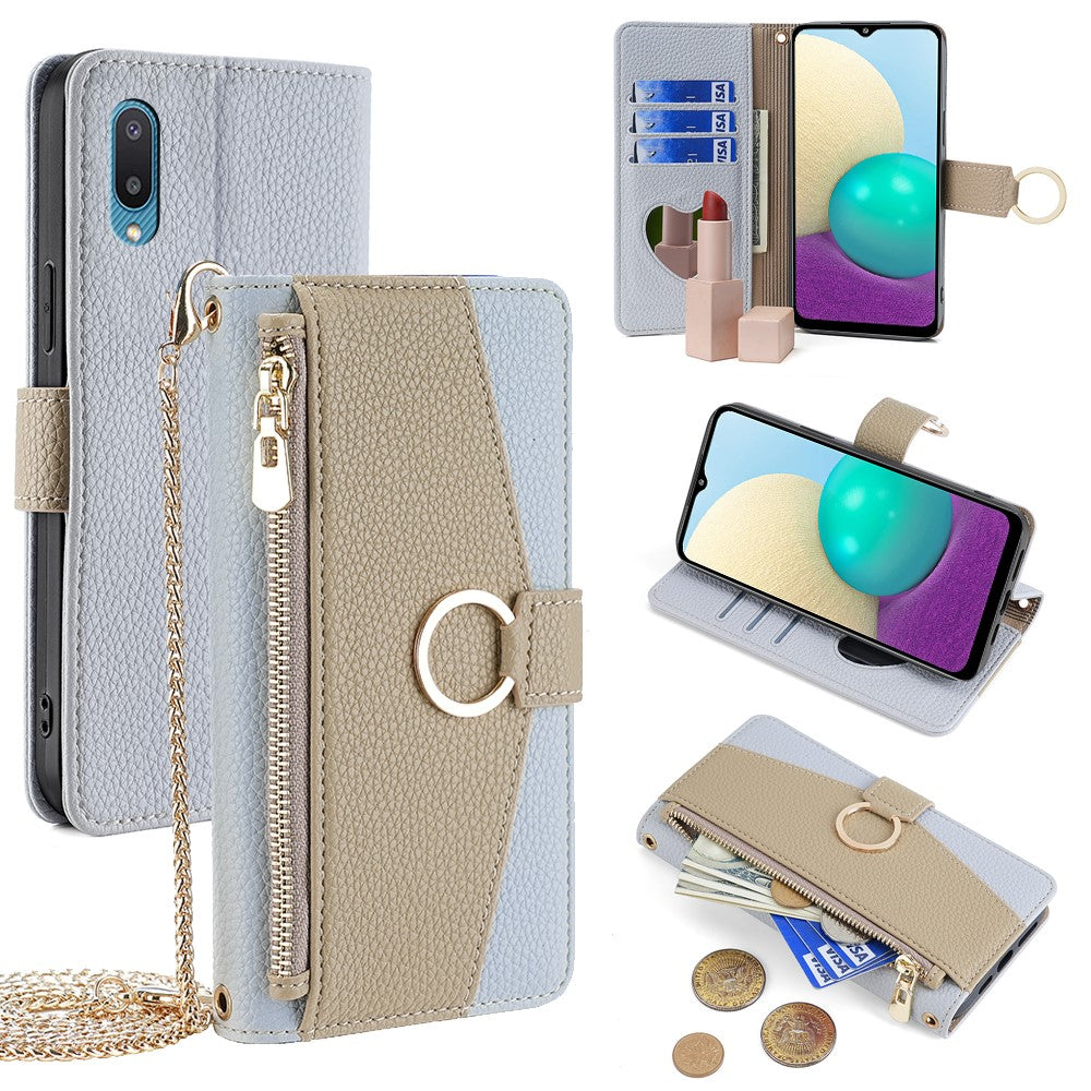 Til Samsung Galaxy A02 Etui PU Læder Pung Stativ Dame Make-up Telefoncover med Rem