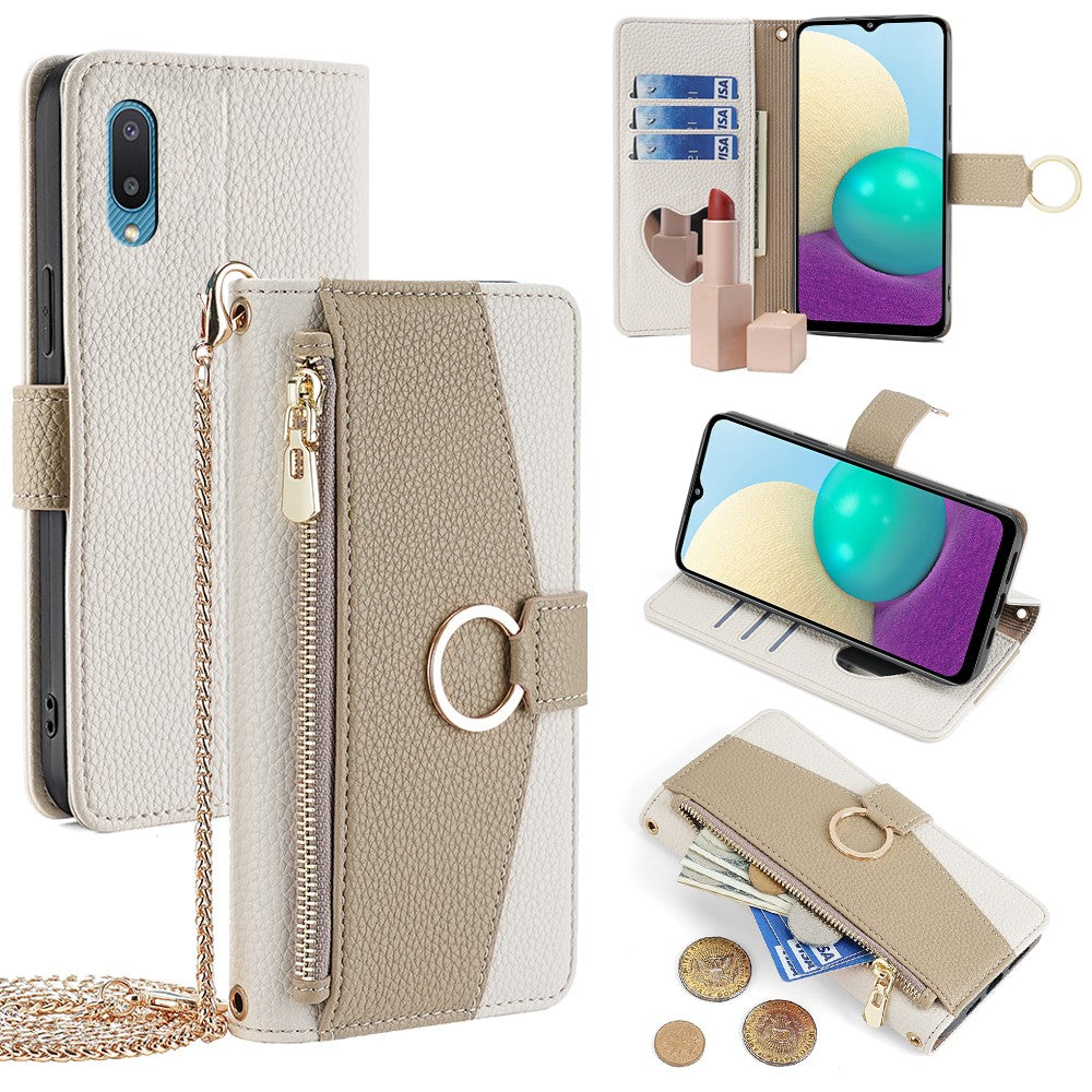 Til Samsung Galaxy A02 Etui PU Læder Pung Stativ Dame Make-up Telefoncover med Rem
