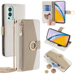 For OnePlus Nord 2 5G Leather Case Phone Bag Cover Wallet Stand with Mirror and Chain Strap