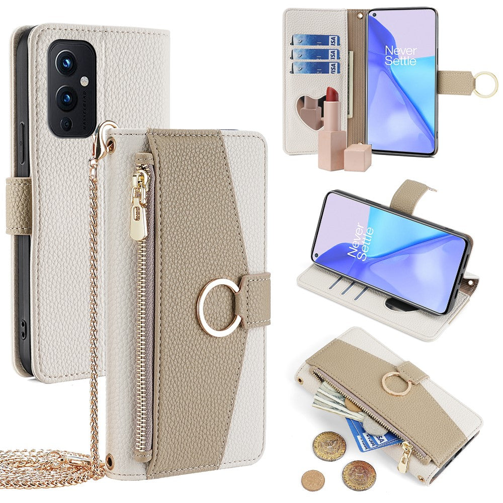 For OnePlus 9 (EU  /  US Version) Case with Strap Leather Phone Cover Zipper Wallet Card Bag