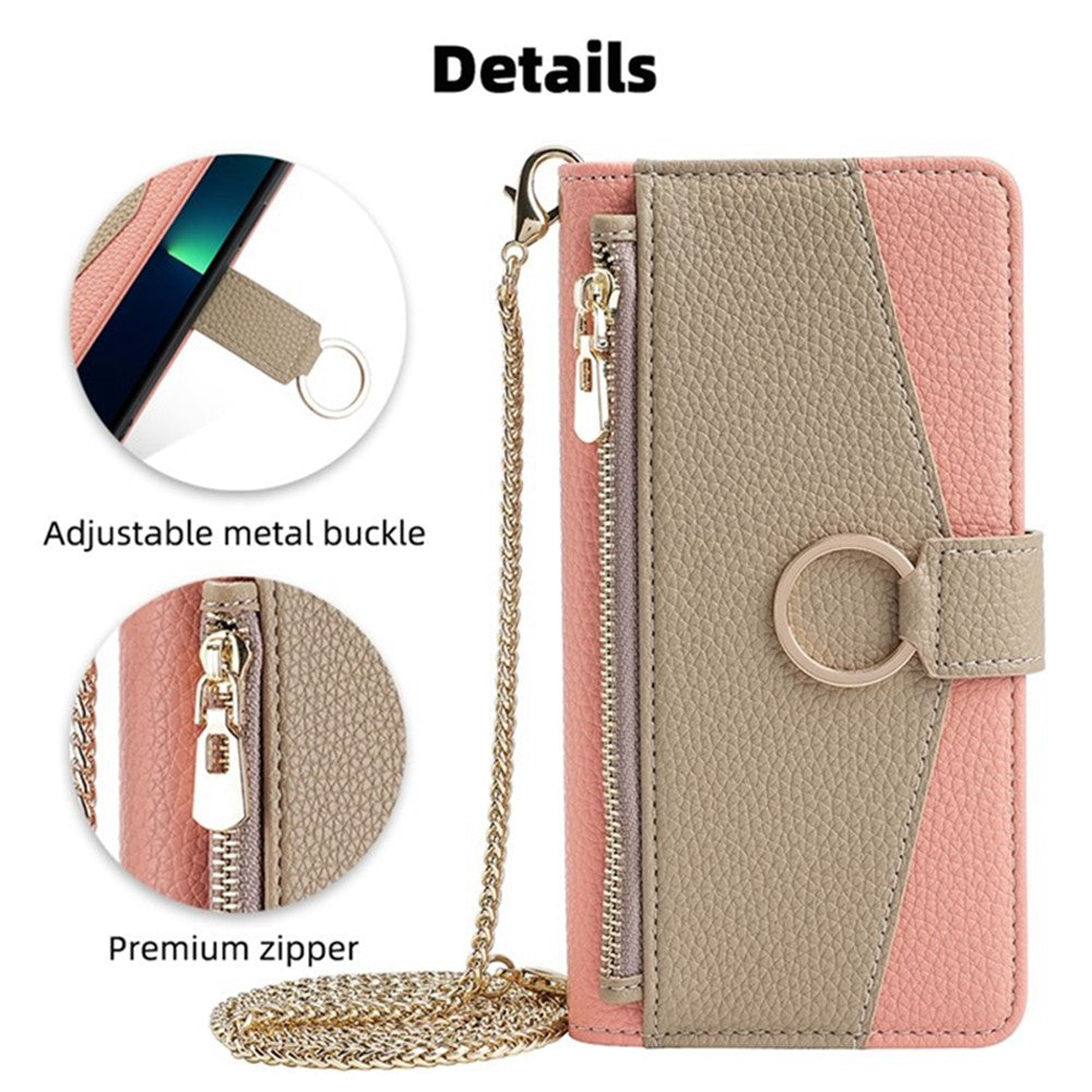 For iPhone 11 Pro Case Zipper Pocket Phone Bag Stand Cover with Makeup Mirror Strap