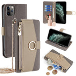 For iPhone 11 Pro Case Zipper Pocket Phone Bag Stand Cover with Makeup Mirror Strap
