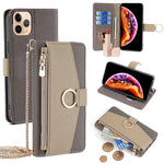 For iPhone 11 Pro Max Case PU Leather Phone Stand Cover Card Bag with Chain Strap