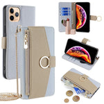 For iPhone 11 Pro Max Case PU Leather Phone Stand Cover Card Bag with Chain Strap