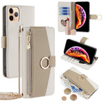For iPhone 11 Pro Max Case PU Leather Phone Stand Cover Card Bag with Chain Strap