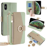 For iPhone XS Max Leather Case Wallet Phone Bag Cover Stand with Chain Strap - Grey