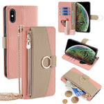 For iPhone XS Max Leather Case Wallet Phone Bag Cover Stand with Chain Strap - Grey