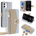 For iPhone 12  /  12 Pro Case Stand with Strap PU Leather Wallet Phone Cover Card Holder