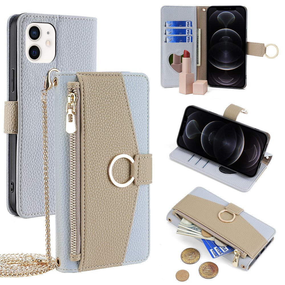 For iPhone 12  /  12 Pro Case Stand with Strap PU Leather Wallet Phone Cover Card Holder